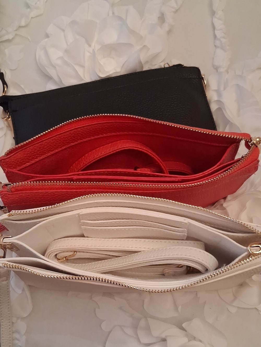 Women’s Triple Pouch Crossbody Bag - Red, White, Black